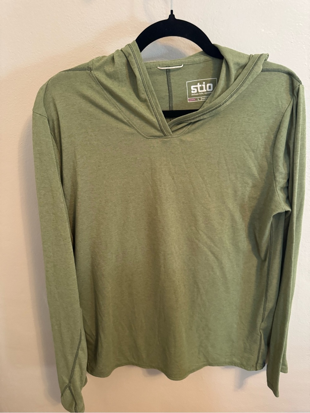 Stio Women’s Large Lightweight Hooded Performance Top Sage Green Outdoor Hiking